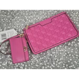 NWT Anne Klein Quilted Hot Pink Pouch/Wristlet & Matching Card Case
